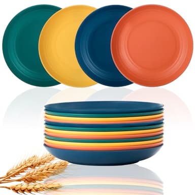 Lazycorner Dinner Plates Unbreakable Wheat Straw Plates Kids Plate Set of 12 Alternative for Plastic Plates Reusable Plate for Kitchen Dishwasher Safe (10 Inches-4 Colors)
