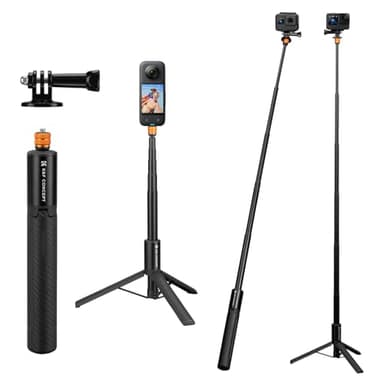 K&F CONCEPT Invisible Selfie Stick, Extension Long Pole（120cm/47.2in） Compatible with Insta360 X5/X4/X3 GoPro Hero 13/12/11 DJI OSMO 360 Pocket 3, 1/4" Extended Monopod with GoPro Adapter.