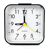 Lamisola Small Analog Travel Alarm Clock, Battery Operated Clock, Quieter Bedside Alarm Clocks for Bedrooms Bathroom Living Room Kitchen Shelf, Black