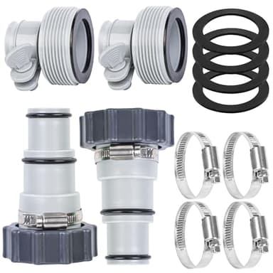 4 Pack Pool Hose Adapter with Clamp Washer 2 Types Conversion Connector Replacement 1.5" to 1.25" Pools Pump Hose Adapter for Intex Threaded Connection Pump Hoses Above Ground Pool Accessories
