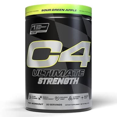 Cellucor C4 Ultimate Strength Pre Workout Powder - Tri-Stim Experience 300mg Caffeine+TeaCrine+Dynamine - Creatine & Beta-Alanine - Energy Supplement for Men & Women - Sour Green Apple, 20 Servings