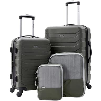 Wrangler 4 Piece Miami Luggage and Packing Cubes Set, Olive Green
