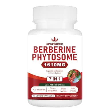 Spliferkou 7-in-1 Berberine Phytosome with Ceylon Cinnamon, Berberine Complex Supports Metabolic, Liver Function and Immune System, Non-GMO - 60 Capsules