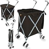 Wellmax WM99100 Series Folding Shopping Cart with Wheels, Grocery Cart with Removable Canvas with Cover, Lightweight Utility Cart for Groceries and Laundry - Holds up to 120 lbs (Black)