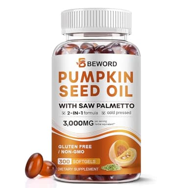 Pumpkin Seed Oil with Saw Palmetto Capsules, 3000mg/serving, 300/600 Softgels | Cold Pressed, Pure Virgin Oil, Essential Fatty Acids & Phytosterols | Supports Hair, Urinary, Bladder & Prostate Health