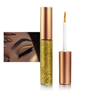 Glitter Eyeliner Liquid, Gold Shimmer Eyeliner, Long-lasting Waterproof Quick-Drying Metallic Shimmer Glitter Liner, Ultra-Fine Tip Sparkle Eye Liner for Multi Dimensional Eye Makeup