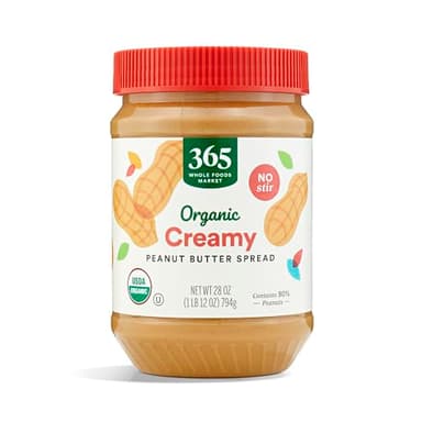 365 by Whole Foods Market, Organic Creamy Peanut Butter Spread, No Stir, 28 Ounce