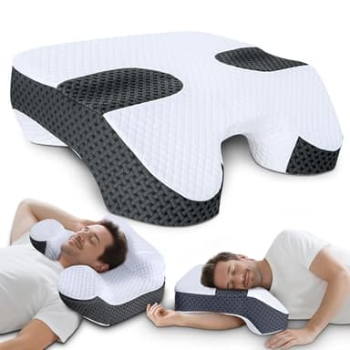 SAHEYER Side Sleeper Pillow with Arm Holes, 2 in 1 Shoulder Relief System for Rotator Cuff Pain, Memory Foam Pillow for Adults with 3 Arm Place Hole - for Side, Back and Stomach, Black