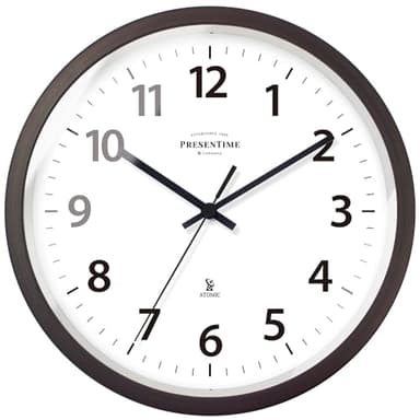 Presentime & Co 10" Atomic Wall Clock, Silent no Ticking, Automatically Sets Itself and Adjust to Daylight Saving Time by WWVB - Oil Rubbed Bronze Finish. (Home Office)