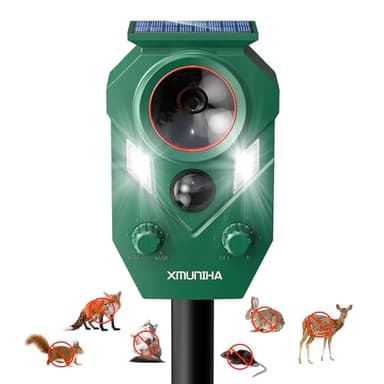 Solar Ultrasonic Animal Repellent Outdoor, Deer Repellent for Yard with RIP Sensor, IP65 Waterproof Squirrels Repeller, Effective Deterrent Cat, Raccoons, Skunks, Rabbits