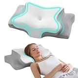 Hansleep 4.7/5.5" H Adjustable Cervical Pillow for Neck Pain, Ergonomic Memory Foam Neck Pillow for Sleeping with Pillowcase, Orthopedic Contour Neck Pillow for Side Back Stomach Sleeper, White