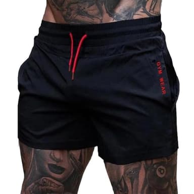 maytopia Men’s Athletic Running Shorts 5 Inch Quick Dry Workout Gym Shorts Lightweight Bodybuilding Pants with Pockets (US, Alpha, Medium, Regular, Regular, Black/Red)