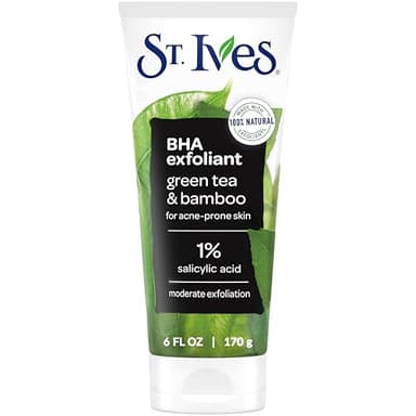 St. Ives Blackhead Clearing Face Scrub, Clears Blackheads & Unclogs Pores, Green Tea & Bamboo, Salicylic Acid Acne Treatment Facial Scrub, Moderate Exfoliator Skin Care with Natural Exfoliants 6 oz