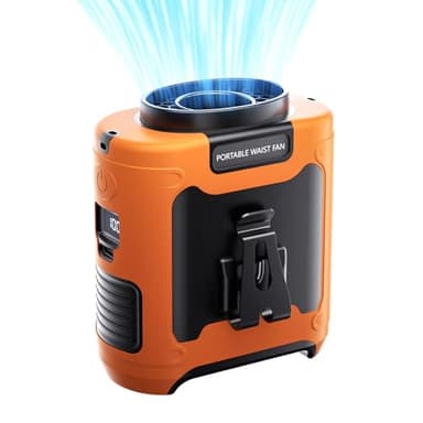 Aristide Portable Waist Fan, 10000mAh Rechargeable Waist Clip Fan, 16000RPM With Max 24H Working Time 5-speed adjustment with LED flashlight Portable Fan for Outdoor Jobsite and etc(Orange)