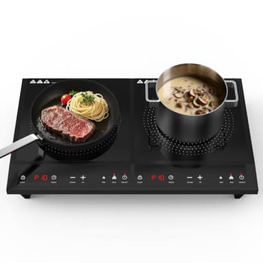 Waatfeet Double Induction Cooktop,Portable Induction Cooker with 2 Burner Independent Control,Ultrathin Body,10 Temperature,1800W-Multiple Power Levels,3 Hour Timer,Safety Lock