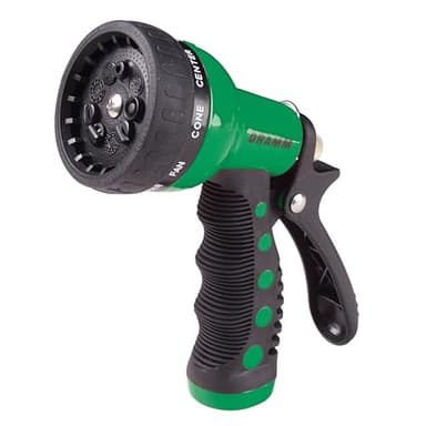 Dramm® Revolver Heavy Duty 9-Pattern Garden Hose Nozzle – Adjustable Metal Spray Gun with Thumb-Control Flow & Ergonomic Grip – Green