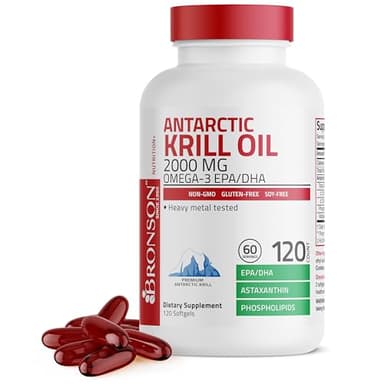 Bronson Antarctic Krill Oil 2000 mg with Omega-3s EPA, DHA, Astaxanthin and Phospholipids 120 Softgels (60 Servings)