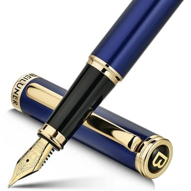 BEILUNER Blue Fountain Pen,Stunning Luxury Pens with 24K Gold Finish, Gorgeous 24K Gilded Nib(Fine), Trustworthy Pen Gift for Men&Women -Ink Converter-Elegant, Graduation,Nice Pen for Writing