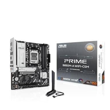 ASUS Prime B850M-A WiFi-CSM AMD AM5 B850 mATX Motherboard, DDR5, PCIe 5.0 Ready, 3X M.2, Wi-Fi 6E, 2.5Gb LAN, DisplayPort, HDMI™, USB Type-C®, ASUS Control Center Express Remote IT Management