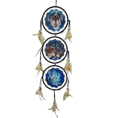 Remorelt Wolf Dream Catchers，3-Layer Circle Wall Hanging with Different Wolf Art for Wolf Lover Room Decor,Ideal Bedroom Wolf Home Decor,Dream Catcher for Boy Kids(DC01 6Inch Wolves)