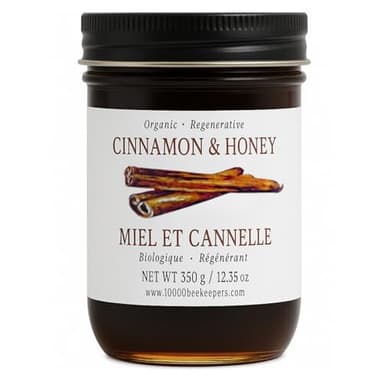 Cinnamon & Honey Infused with Grounded Ceylon Cinnamon, Organic Raw Honey in Glass Jar, Extracted from Wild Honeycomb, Unpasteurized Miel Organica, 12.35oz