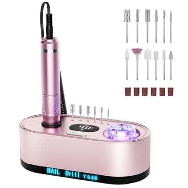 JOSGLOI 40000RPM Electric Nail File Drill Professional Kit, Drill Machine with LCD Display, Manicure Pedicure Polishing Acrylic Gel Nail Grinder for Salon, Home Use