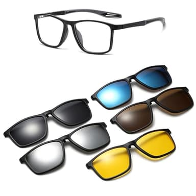 Chakralux Magnetic 5Pcs Clip-On Sunglasses Set for Men and Women – Polarized UV Protection Eyewear & Magnetic Eyeglasses Frames for Night Driving & Everyday Comfort & Fishing