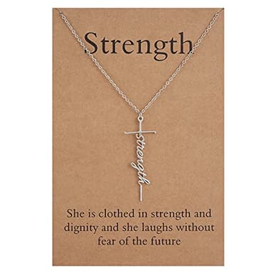 Lcherry Strength Cross Pendant Necklace Stainless Steel Strength Neckalce Religious Jewelry for Women