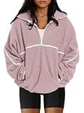LASLULU Womens Half Zip Pullover Sherpa Fleece Jacket Cozy Oversized Quarter Zip Sweatshirt with Pockets 2025 Spring Fashion Warm Fuzzy Sweaters Preppy Clothes (Grey Purple, X-Large)