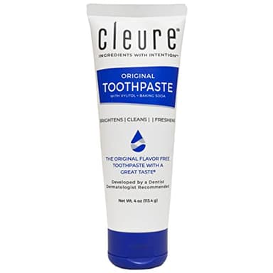 Cleure Original No Fluoride Toothpaste - SLS Free, Mint Free - with Xylitol for Fresh Breath & Helps Whiten - for Kids & Adults - Flavor Free (4oz Tube)