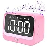 AFK Alarm Clock with Bluetooth Speaker for Bedroom,Loud Digital Clock for Heavy Sleepers Adults, Desk Clocks with Dual Alarms,Large Number,Dimmable,Snooze for Teens Boys Girls,Pink