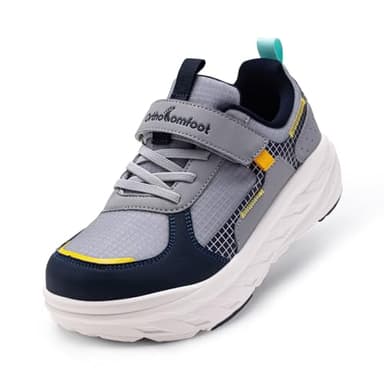 Boys Girls Kids Orthopedic Wide Toe Box Walking Shoes: Casual Plantar Fasciitis Relief Sneakers, Supportive Flat Feet High Arch Orthotic Travel Hook and Loop Tennis Shoes Grey Little Kid 2