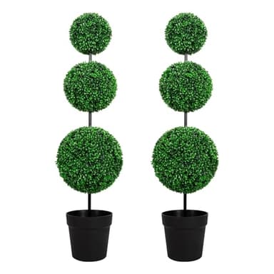 VIVATREES 4FT UV-Resistant Artificial Triple Ball Boxwood Topiary Set of 2, All-Weather Outdoor & Indoor Decor for Garden, Porch, Entryway