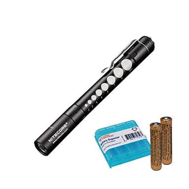 Nitecore MT06MD Penlight Flashlight, 180 Lumen LED for Medical Doctors, Nurses and EMTs with 2X AAA Batteries & Lumen Tactical Battery Organizer (Black w/Pupil Gauge)