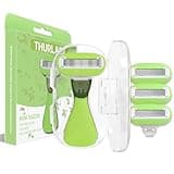 THURLADY Mini Razors for Women Travel, Extra Smooth On The Go Razor, Portable 5-Blade Womens Razors for Shaving, Travel Essentials for Women, 1 Mini Razor, 3 Refills and 1 Case, Avocado Green