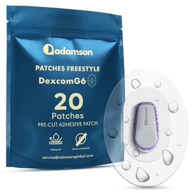 Adamson Dexcom G6 Over Patches Waterproof – 20 Transparent Adhesive Patches – CGM Covers No Glue on Sensor – Strong Hold – Hypoallergenic & Sweatproof