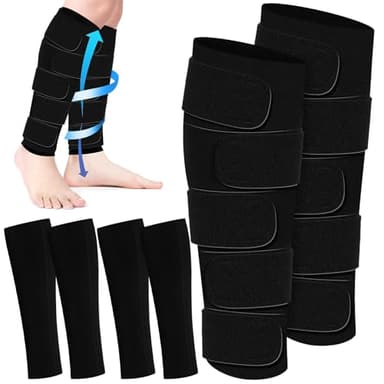 Croknit 3 Pairs Lymphedema Compression Leg Wraps Adjustable Lower Leg Cover up Medical Shin Splint Wrap for Heaviness Fatigue(Black)