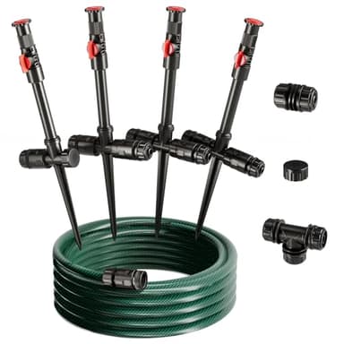 Amxixaun Flexible Sprinkler System, Above Ground DIY Irrigation Kit, Multi-Adjustable Lawn Sprinkler Set, Ideal for Plant and Flower Bed Watering, 50ft Garden Hose Included