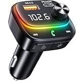 New FM Transmitter Bluetooth- 48W PD&QC3.0 Bluetooth Car Adapter with [Stronger Dual Mics & HiFi Deep Bass Sound], RGB Lights for Music Streaming