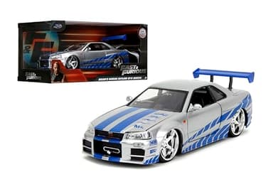 Jada Toys Fast & Furious Brian’s 2002 Nissan Skyline R34 Die-cast Car, 1:24 Scale, Silver & Blue
