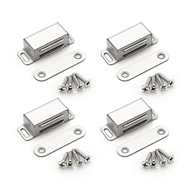 Ravinte 4 Pack Silver Magnetic Door Catch, Brushed Satin Nickel Cabinet Magnets, Strong Magnetic Catch Latch for Kitchen Cabinets, Drawers & Cupboards, Stainless Steel Closures