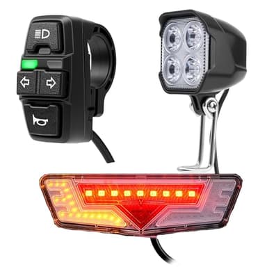 Ebike Light Kit, 24V 36V 48V Electric Bicycle Headlight & Taillight with Turn Signals, Super Bright Front Lamp 400 Lumens, Rear Light fits 80mm Rack