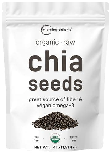 Organic Chia Seeds, 4lbs | Raw Chia Seed Source | Rich in Essential Fiber, Vegan Omega-3, & Plant Based Protein | Great for Baking, Smoothies, Pudding, & Oatmeal | Non-GMO, Gluten Free