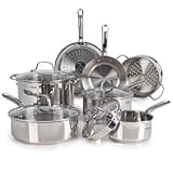 T-fal Stainless Steel Cookware Set 11 Piece, Induction, Oven Broiler Safe 500F, Kitchen Cooking Set w/Fry Pans, Saucepans, Saute Pan, Dutch Oven, Steamer, Pots and Pans, Dishwasher Safe, Silver
