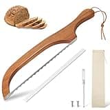 HAOIOKSC Bread Slicer for Homemade Bread, 15.7 In Wooden Sourdough Bread Knife- Ergonomic Design, Premium Stainless Steel Serrated Bread Bow Knife for Precise Cutting Baguettes Bagels