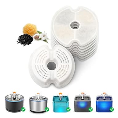NautyPaws Cat Water Fountain Filters, 8 Packs Replacement Carbon Filters for Automatic Pet Fountain, Stainless Steel Cat Water Fountain