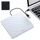 ORIGBELIE External CD DVD Drive for Laptop, USB 3.0 Type-C Ultra Slim 13mm DVD Player Portable CD DVD +/-RW Drive CD Burner Reader Writer Recorder for Desktop PC Windows 11/10/8/7 Linux Mac OS (White)