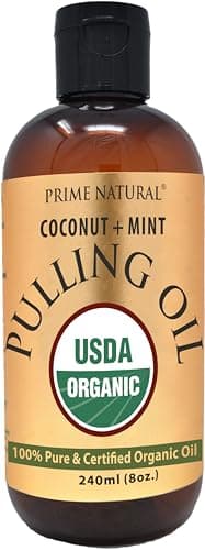 PRIME NATURAL Oil Pulling with Organic Coconut & Organic Peppermint Oil 8oz | Cocomint | Natural Oral Care & Teeth Whitening | Alcohol Free Mouthwash Freshens Breath, Healthier Teeth & Gums