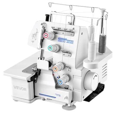 VEVOR Serger Overlock Machine, 1250 Stitches Per Minute, 3 and 4 Thread Capability, with LED Light and Strong Suction Feet, Heavy-Duty Metal Frame Sewing Machine for Various Fabrics, White