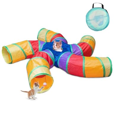 Depets Cat Tunnel for Indoor Cats, 5 Way Large Cat Play Tunnel & Tube with Play Ball, S-Shaped Folded Pet Tube with Interactive Peephole, Ideal for Indoor Exercise for Kittens Puppies Rabbits